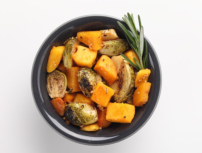 Balsamic Roasted Pumpkin and Brussels Sprouts with Garlic and Thyme